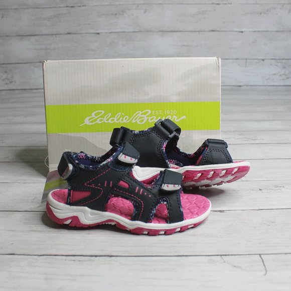 Eddie Bauer Girl's Sandals Toddler Kid Size 8 Navy Blue Pink - Picture 1 of 6
